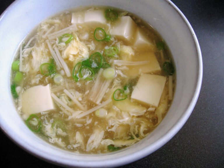 Enoki, Tofu & Egg Soup Hiroko's Recipes