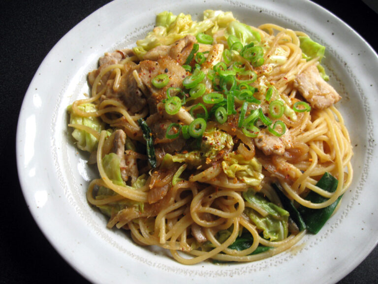 Pork & Cabbage Spaghetti with Sweet Miso Sauce Hiroko's Recipes